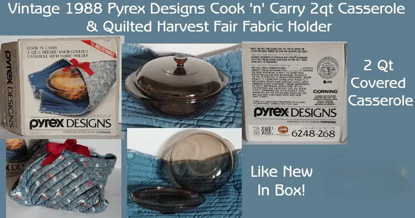 1988 PYREX “COOK N CARRY” CASSEROLE is NEW IN OPEN BOX!