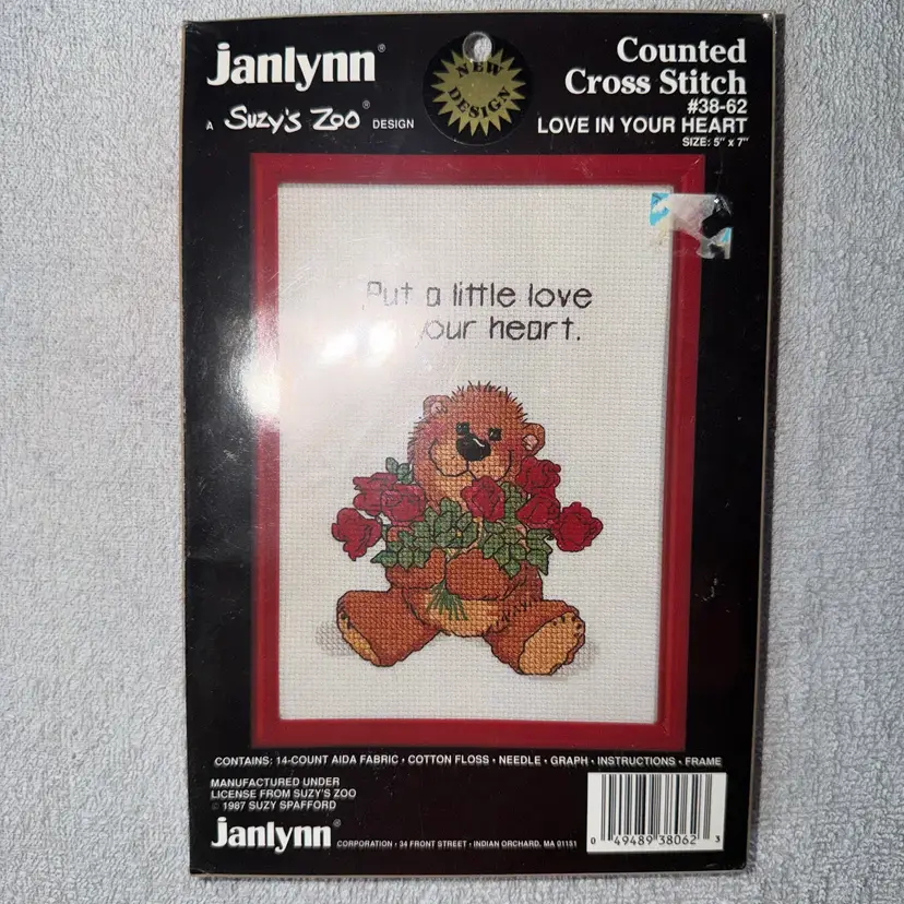 NOS Vintage 1987 Janlynn Suzy's Zoo “Love In Your Heart”Cross Stitch Kit