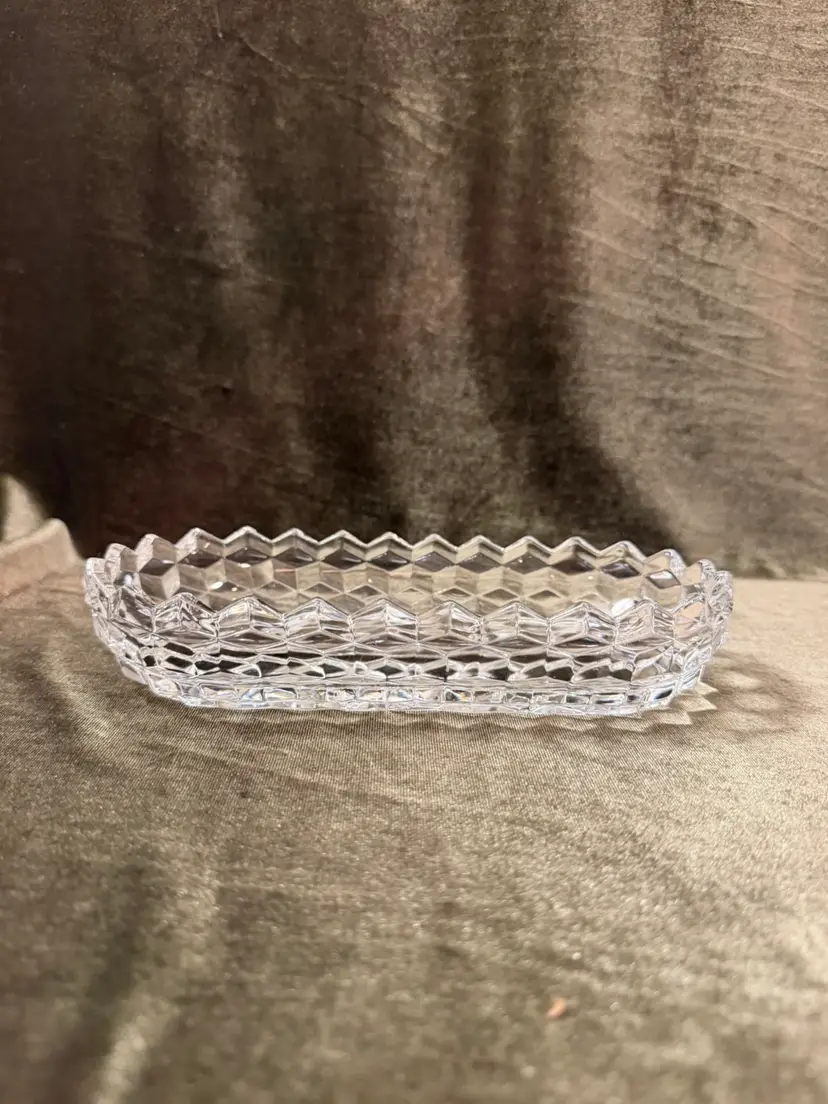 Vintage Fostoria American Cubist Glass Oval Pickle Celery Candy Serving Dish