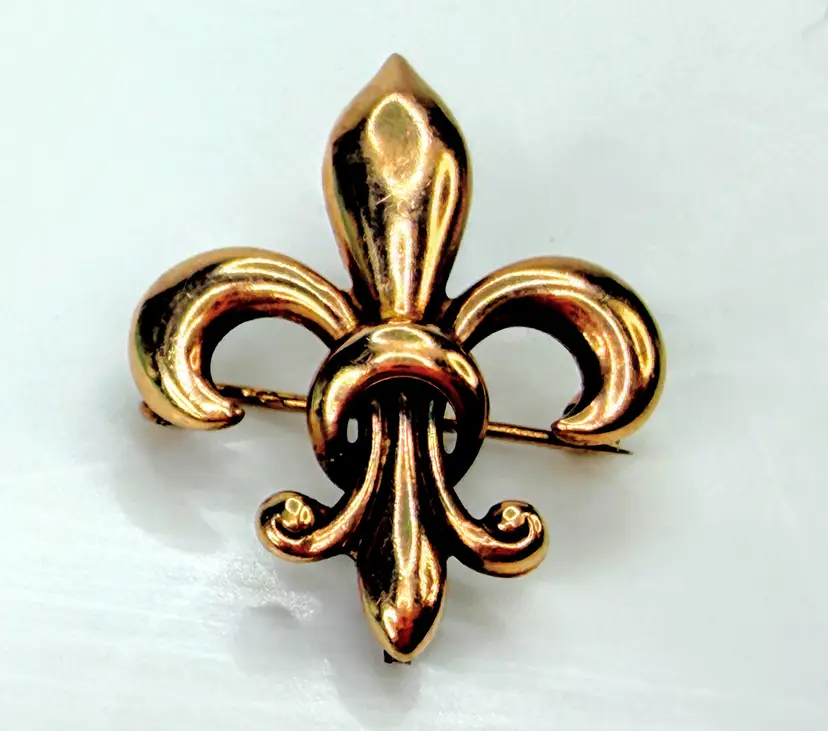 Antique 10K Rose Gold Fleur de Lis Brooch Art Nouveau Pin Circa 1920 JR1944