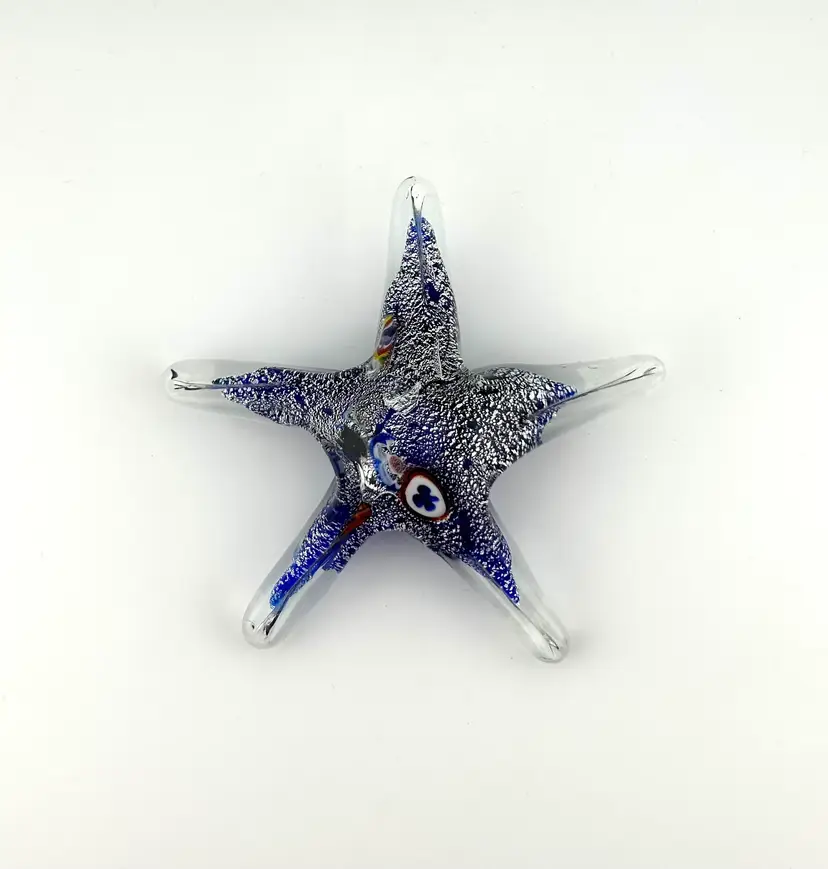 Millefiori Glass Sea Star Figurine Paperweight 4.75”x 4.5”x 1.25”