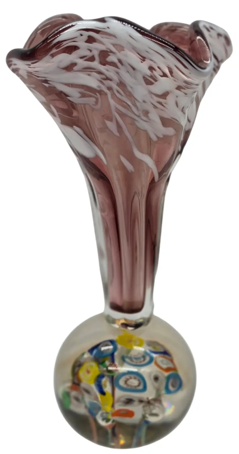Vintage Lenwile Art Glass Ardalt Japan Millefiori Paperweight Purple Top Vase