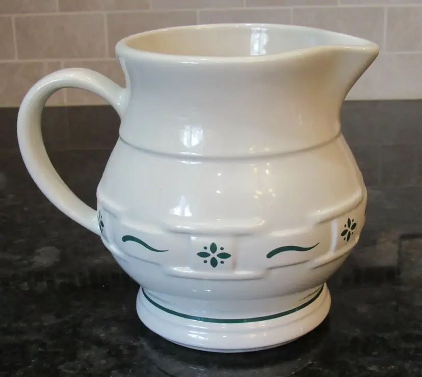 Longaberger Pottery Woven Traditions Pitcher 1 Quart Heritage Green Made in USA