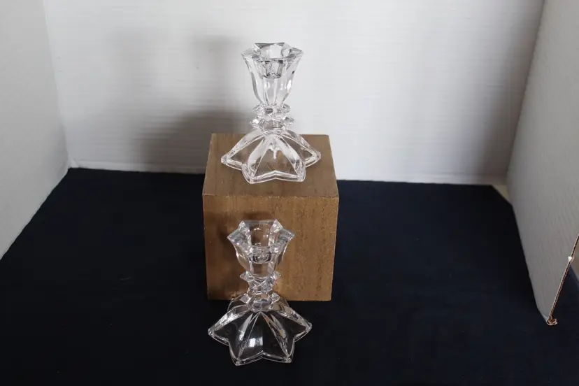 Vintage Towle 24% Full Lead Crystal Candlestick Holders Rebecca Set Of 2