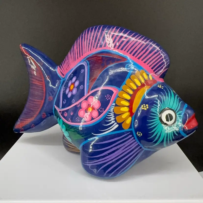 Vintage 4.5” Hand Painted Terra-Cotta Fish