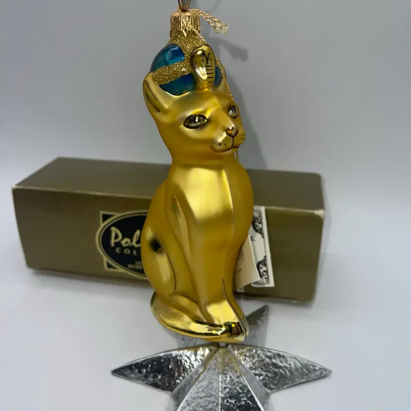 Kurt S Adler Polonaise Gold Egyptian Cat Glass Christmas Ornament W/ Box
