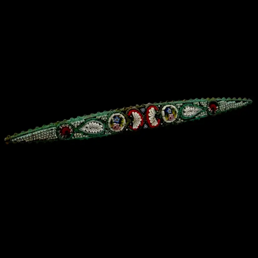 Antique Long Italian Fine Micro Mosaic Bar Brooch 3"