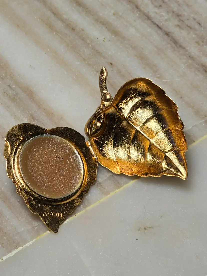 Vintage Avon Leaf With Pearl Perfume Brooch