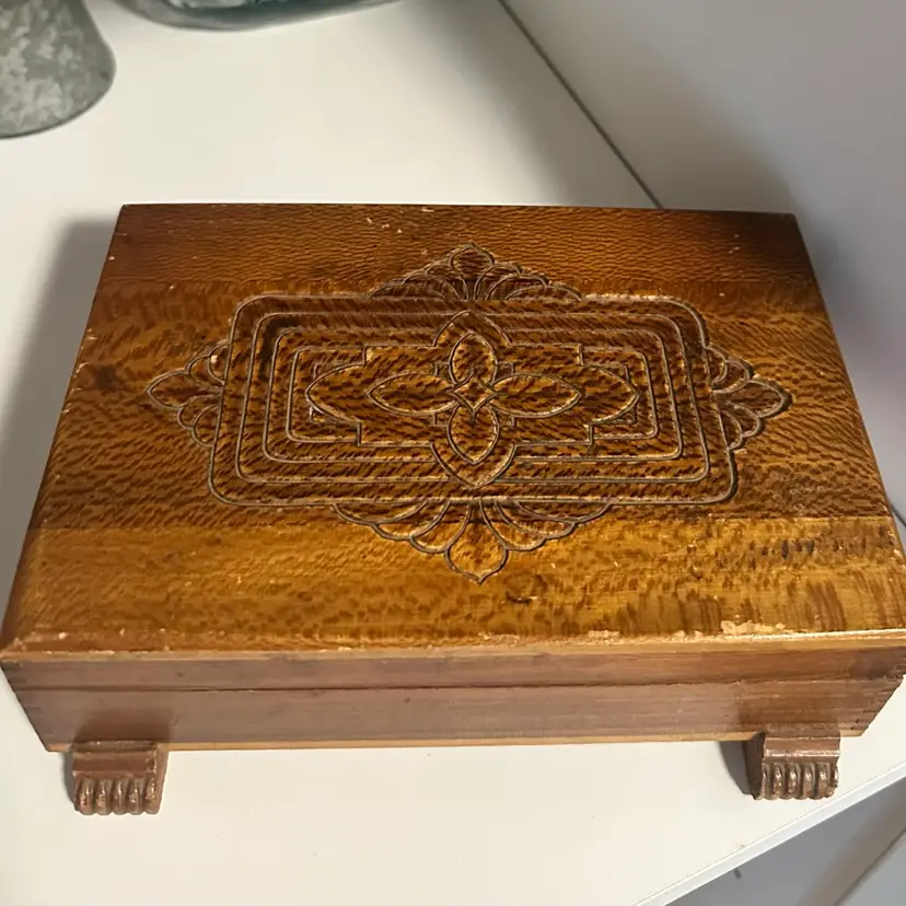 Vintage Wooden Trinket Box 1950S