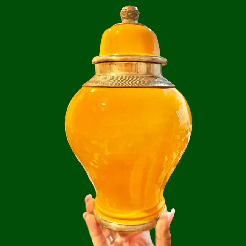 Signed Moroccan Safi Pottery Tea Jar Mustard Crackle Glaze Canister 10”