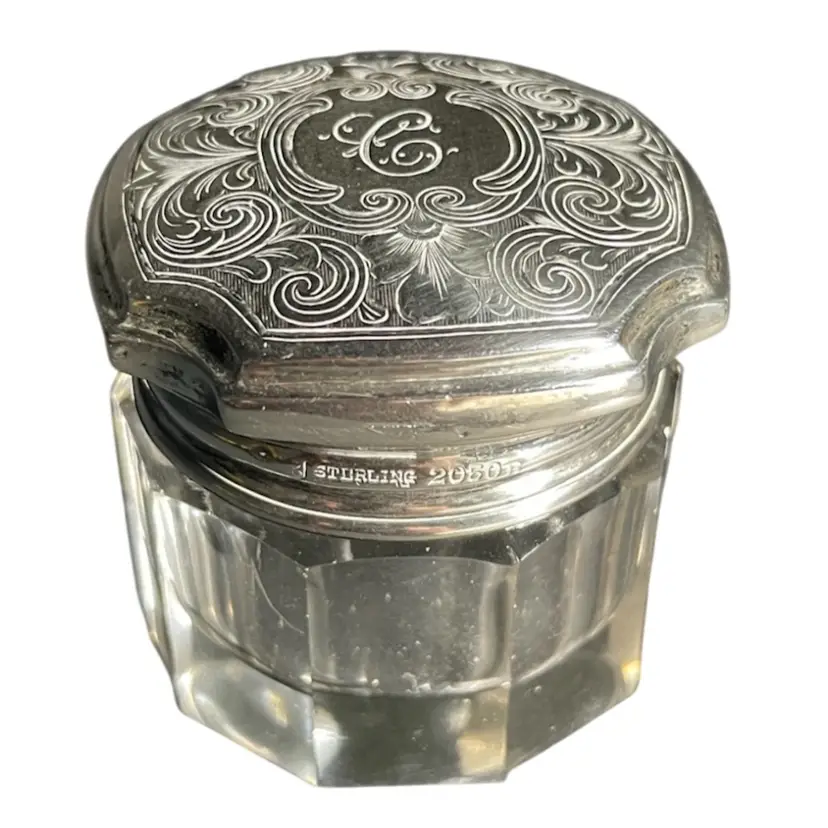 Antique Simons Bros Art Nouveau Sterling Top Dresser Jar 2”