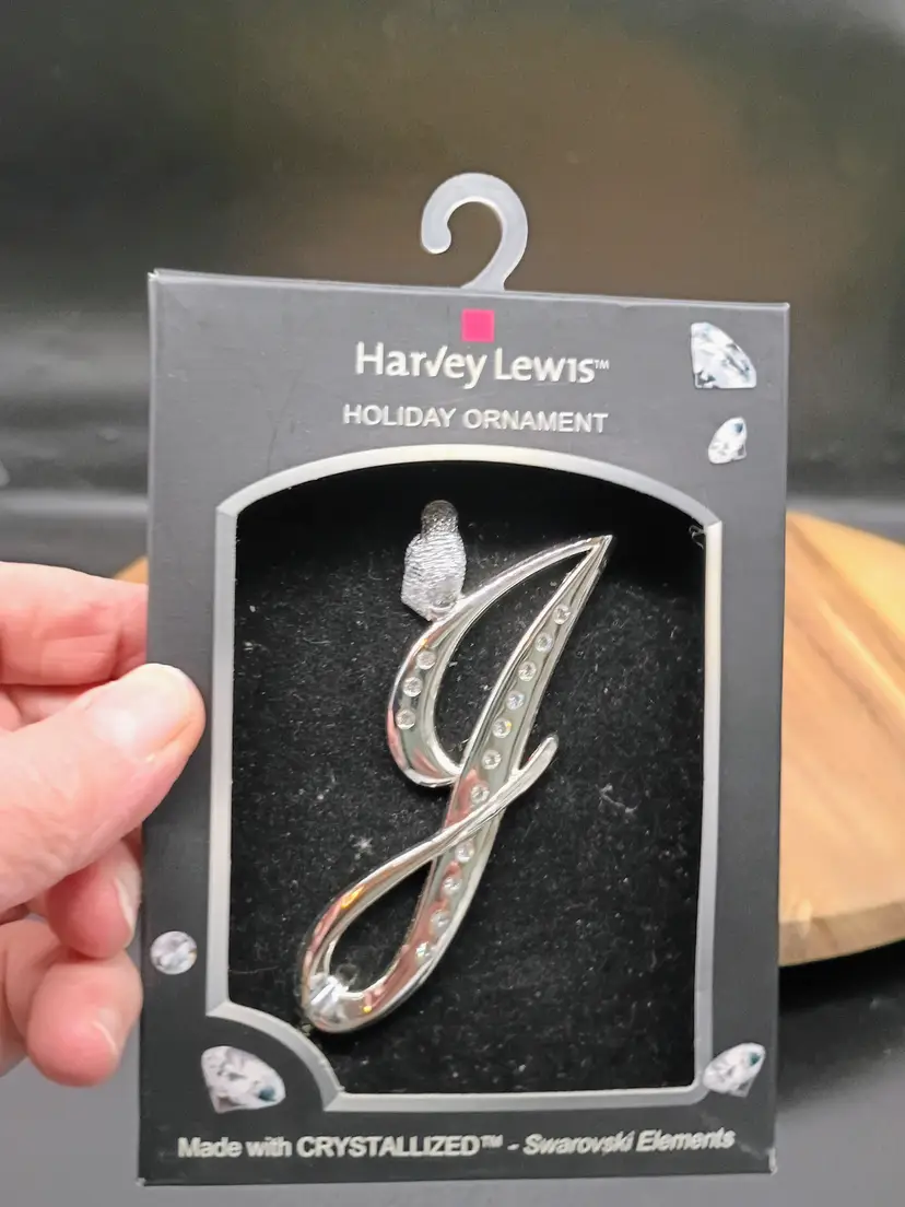 Harvey Lewis Swarovski Crystal Monogram Letter  Silver Tone Christmas Ornament