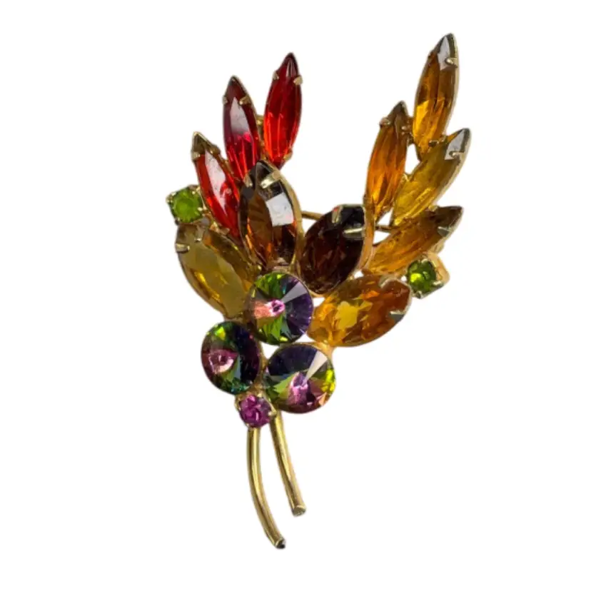 Gorgeous Watermelon Rivoli Rhinestone Brooch Pin 2 3/8”