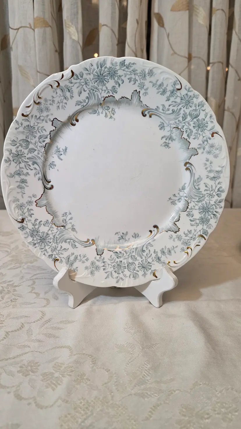 ☀️ Antique W.H. Grindley "Antique" Green Floral Plates - Set of 4 (1895)