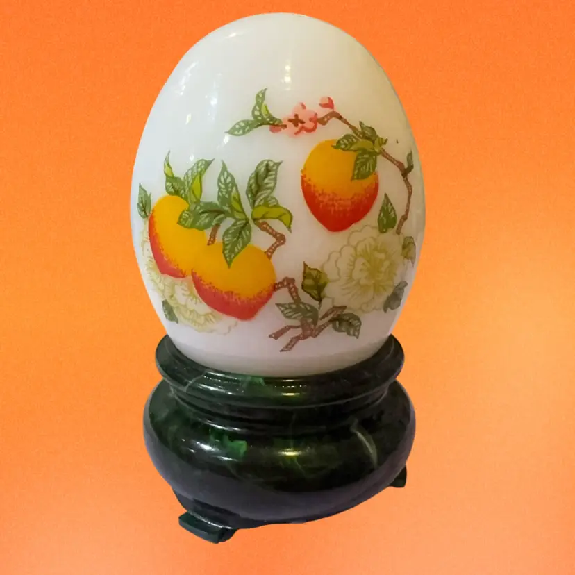 Avon 1970s “Peach Orchard" Milk Glass Egg