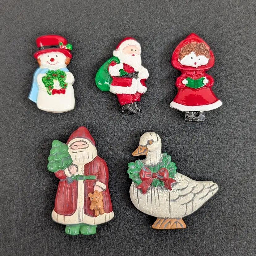 Vintage Avon & Misc. Christmas Fridge Magnets Country Goose Santa Snowman Caroler