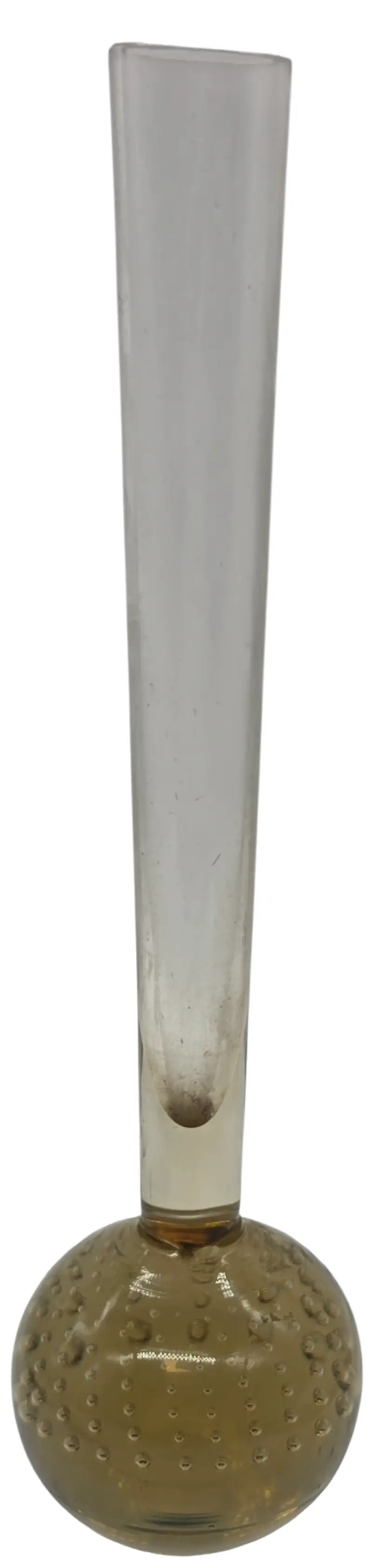 AMBER & CLEAR ART GLASS CONTROLLED BUBBLE  BUD VASE PAPERWEIGHT
