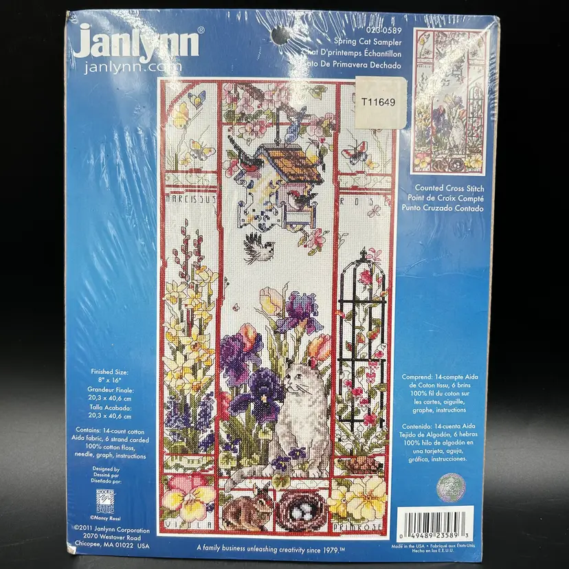 Janlynn Spring Cat Sampler Counted Cross Stitch Kit 023-0589 Sealed 8x16