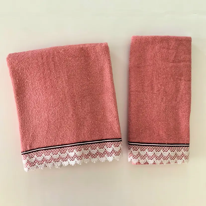 Fieldcrest Vintage Alouette Lace Towel Set Cottagecore Shabby Decor Pink Dainty