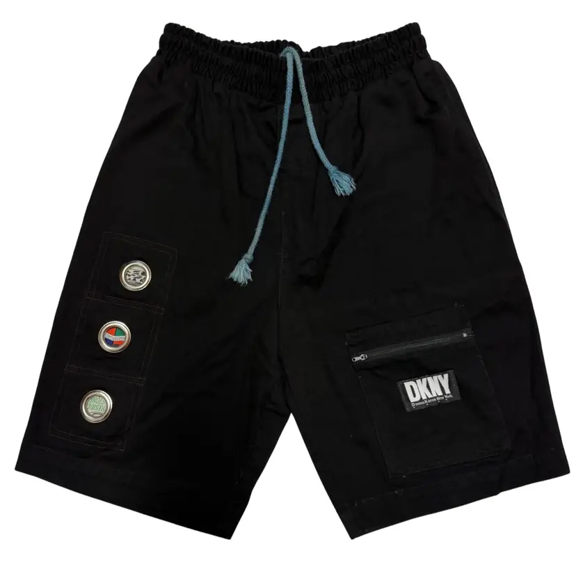 Vintage Y2K Jordache Black Grunge Drawstring Cargo Shorts DKNY Zipper Pocket