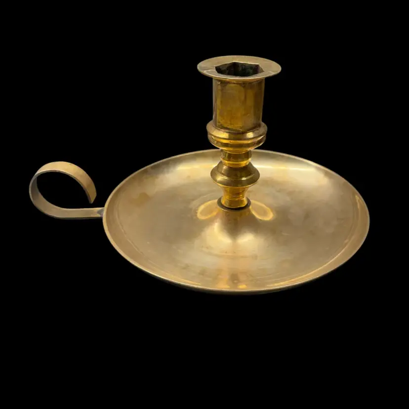 Vintage Brass Chamberstick Candle Holder Finger Loop Handle 3.5" Colonial