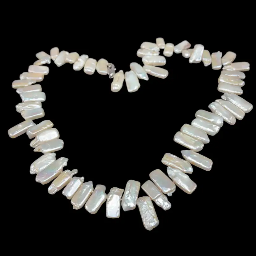 Natural White Rectangular Baroque Freshwater Necklace 20 3/4”