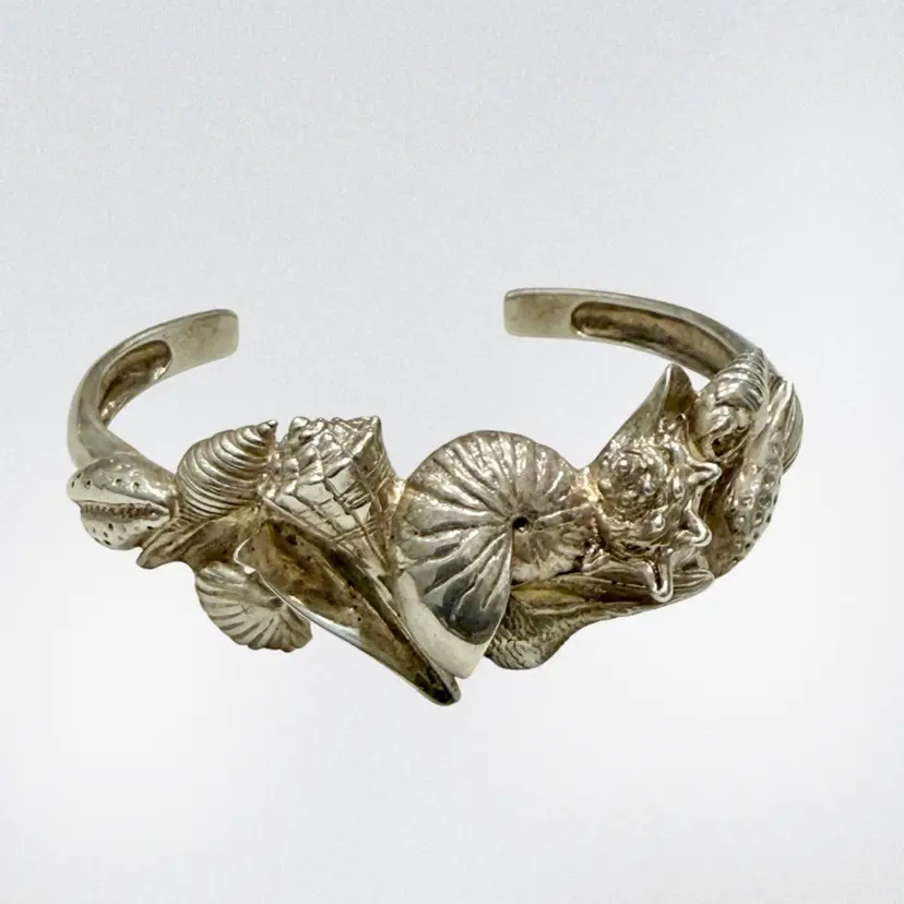 Kabana Nature Bracelet Sterling Silver Shell Nautilus, Conch & Starfish Cuff