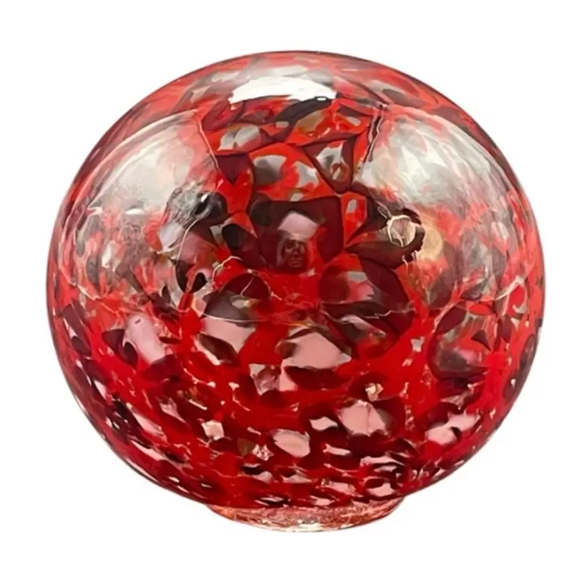 Blown Glass Paperweight Witches Ball Red White Gray Desk Office Home Decor