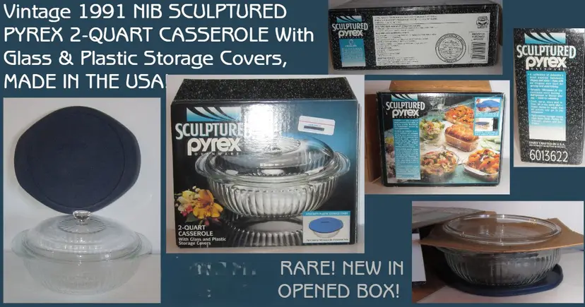 Vintage 1993 Pyrex Sculptured Ovenware 4 1/2 QT Bowl w/ Plastic Lid New Open Box