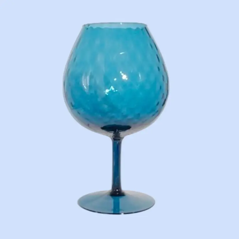 #053- 9” Vintage Optic Brandy Snifter Empoli Teal Wine Goblet