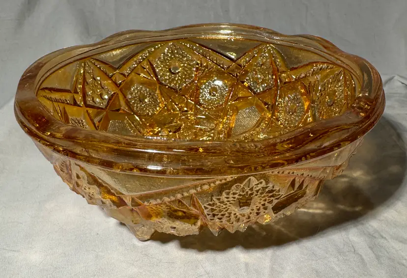 Marigold carnival glass footed bowl by Imperial Glass