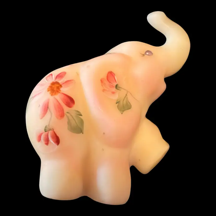 Fenton Yellow Burmese Standing Elephant Hand Painted Signed 4.5” UV Glow