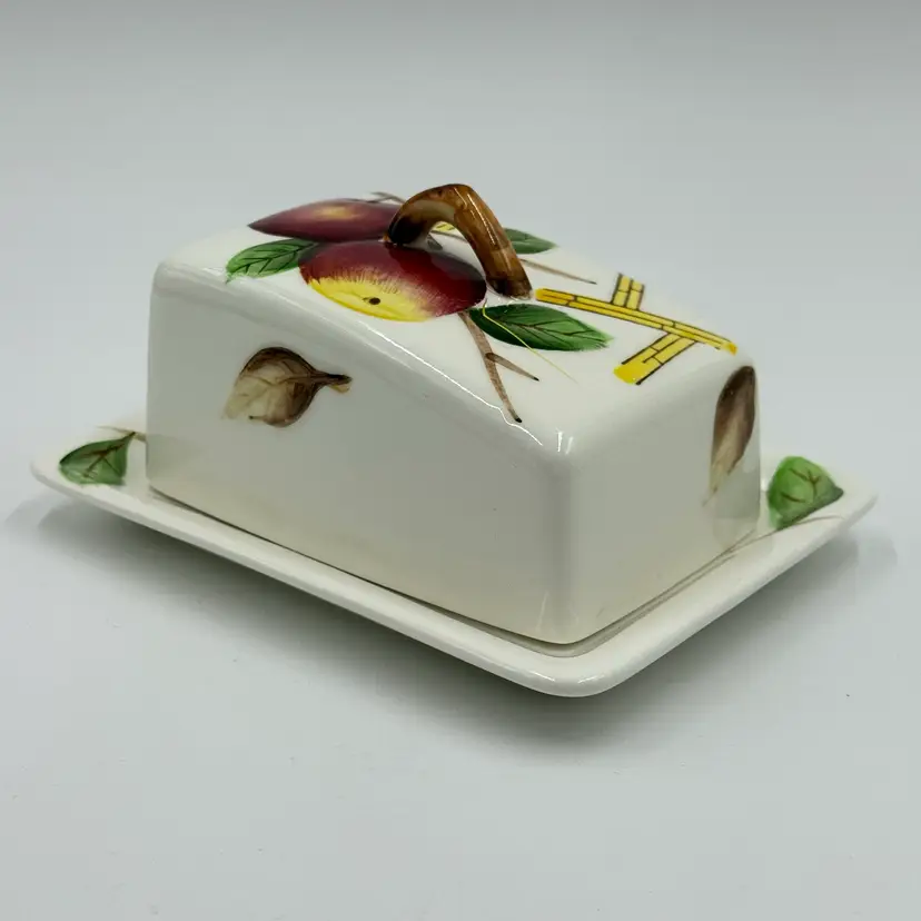 Nola Ware Ucagco Japan Crab Apple Covered Handpainted Vintage Cheese Dish & Lid
