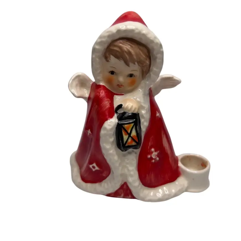 Vintage Goebel Porcelain Red Angel Candle Holder Figure Janet Robson 1958 3 1/2” Tall