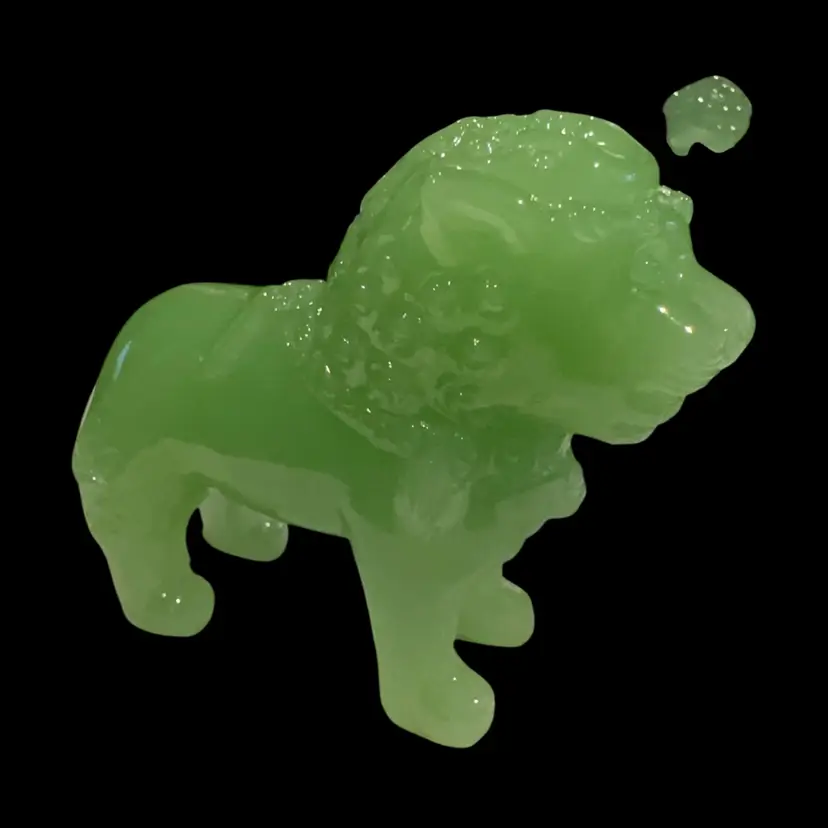 Green Jade Glass Foo Dog Standing Figurine