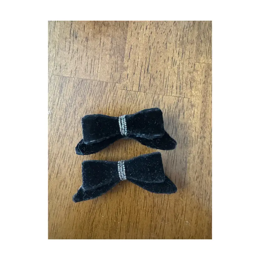 Vintage Black Velvet Bow Shoe Clips with Sparkle Center Band – Pair