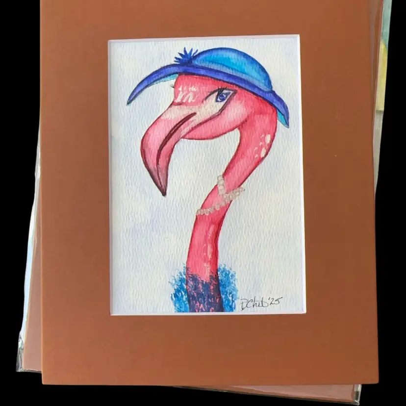 Flamingo Pair 2/5x7 Original Watercolor Matted Set