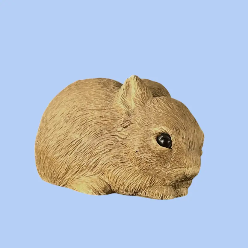 #326- Vintage  Bunny figurine Crouching Brown Rabbit  Artist Sandra Brue  Hand Painted  Sandicast 1981 Woodland Nature Resin