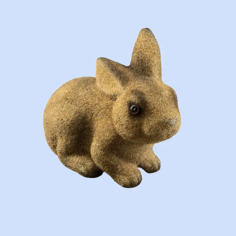 #361- Vintage Coin Bank Flocked Bunny Brown Rabbit Piggy Bank 1960s-1970s Japan