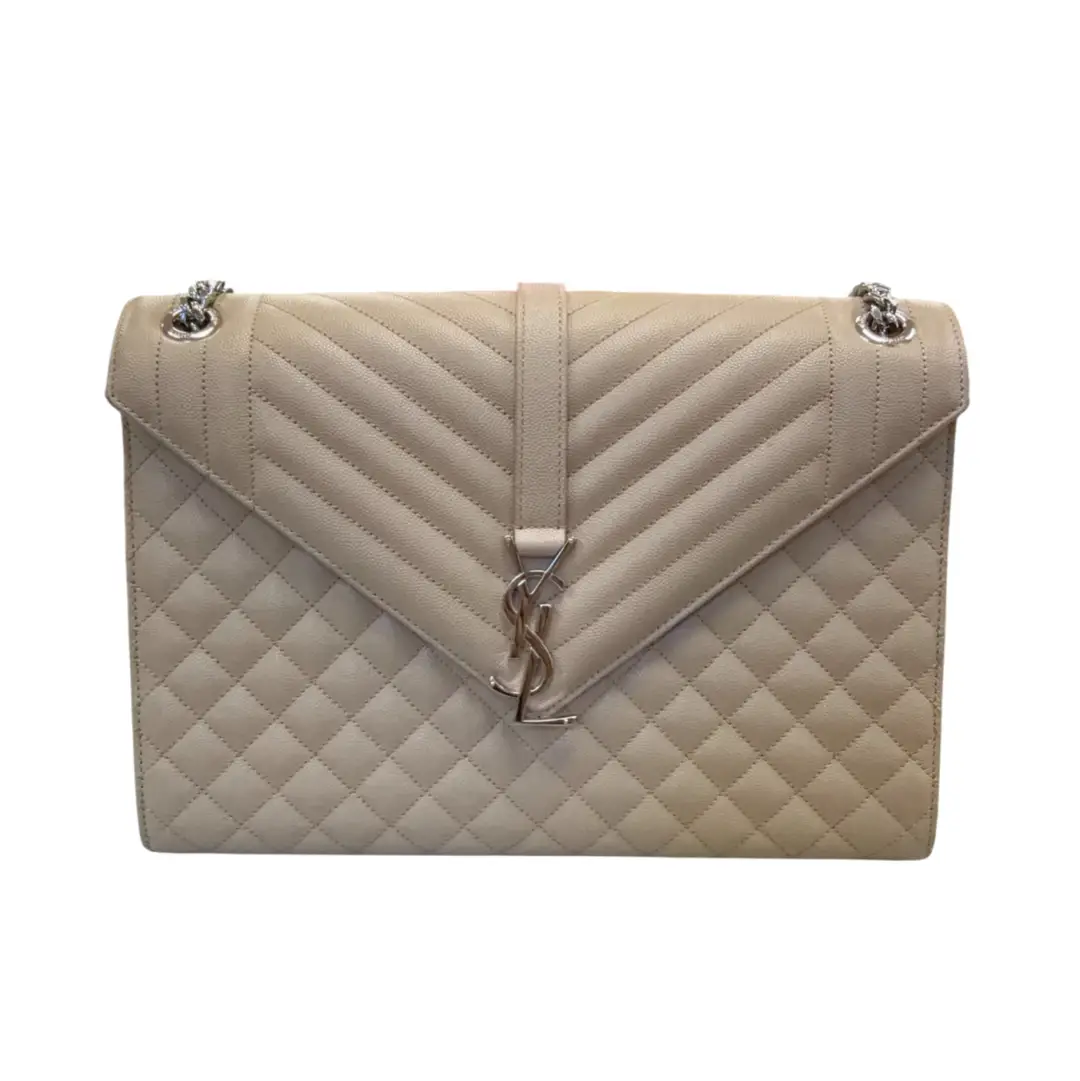 Saint Laurent Large Beige Quilted Envelope Bag