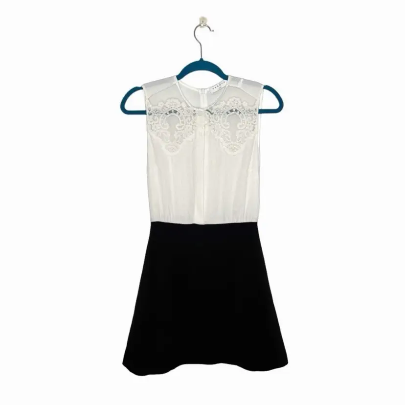 Sandro Paris White Lace & Black Colorblock Two Tone Mini Dress