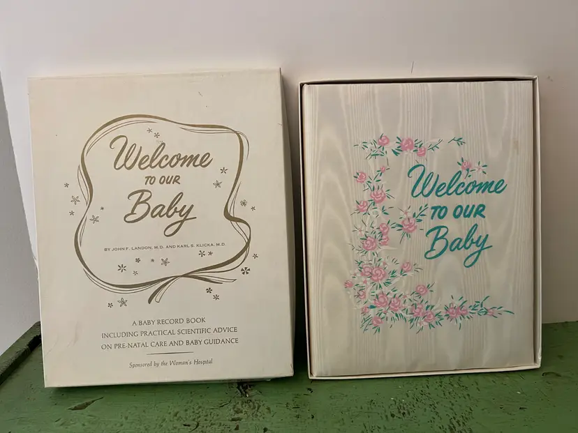 Vintage Unused Welcome Baby Record Book and Care Guide. Cloth Cover. Memory Scrapbook.