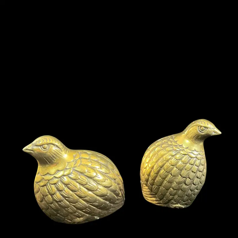 Mid-Century Pair of Brass Quail Figurines