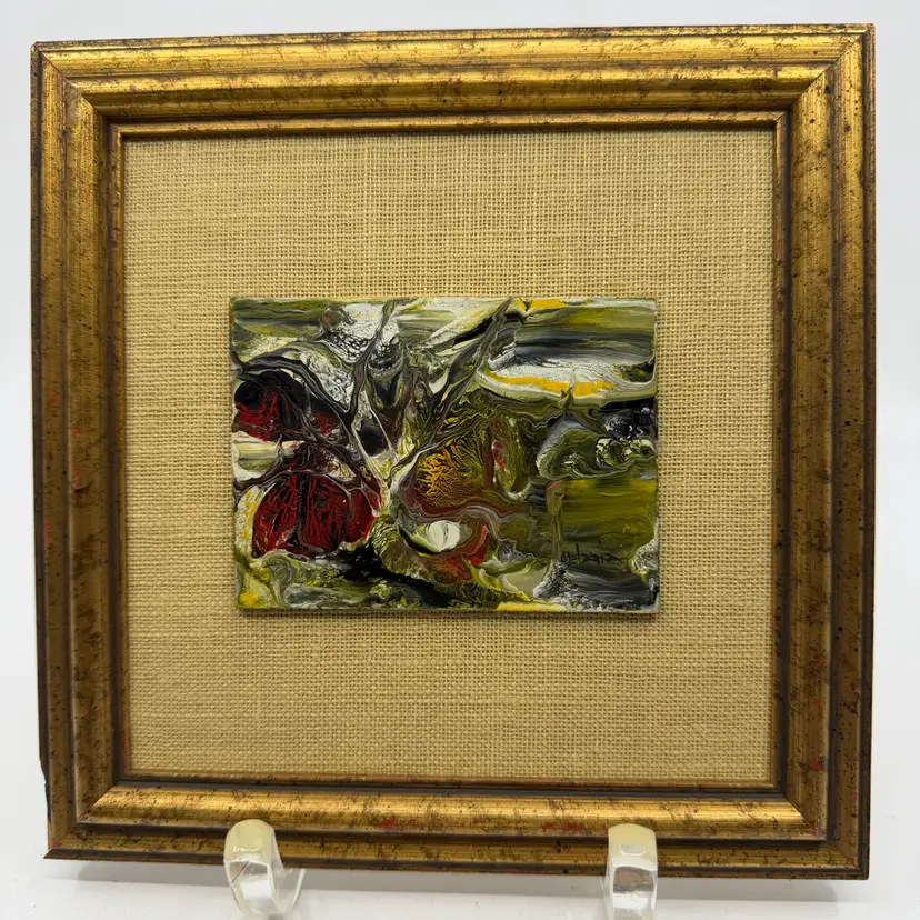Vintage Framed Miniature Abstract Oil Painting By Mella Naylor “Melania” 8”