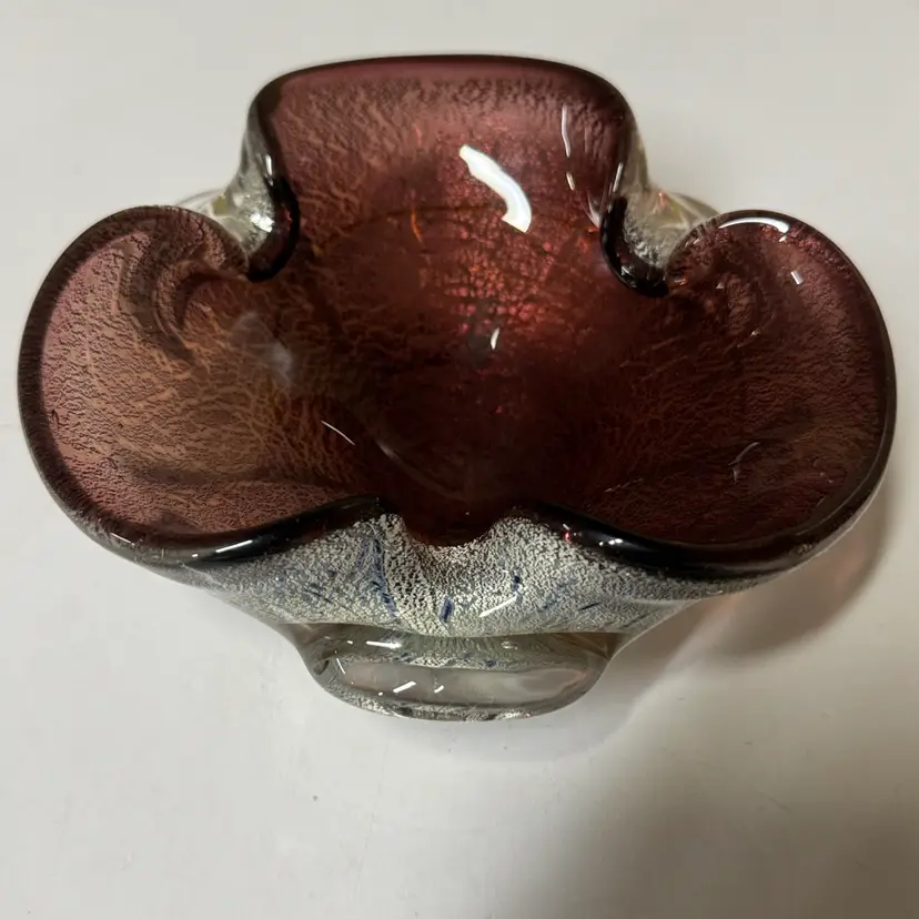 Murano Seguso Art Glass Bowl Ashtray Purple w/ Silver Flecks Handblown 5.5”