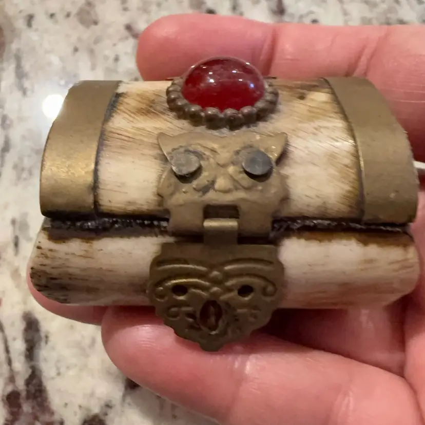 Vintage Trinket box Bone brass