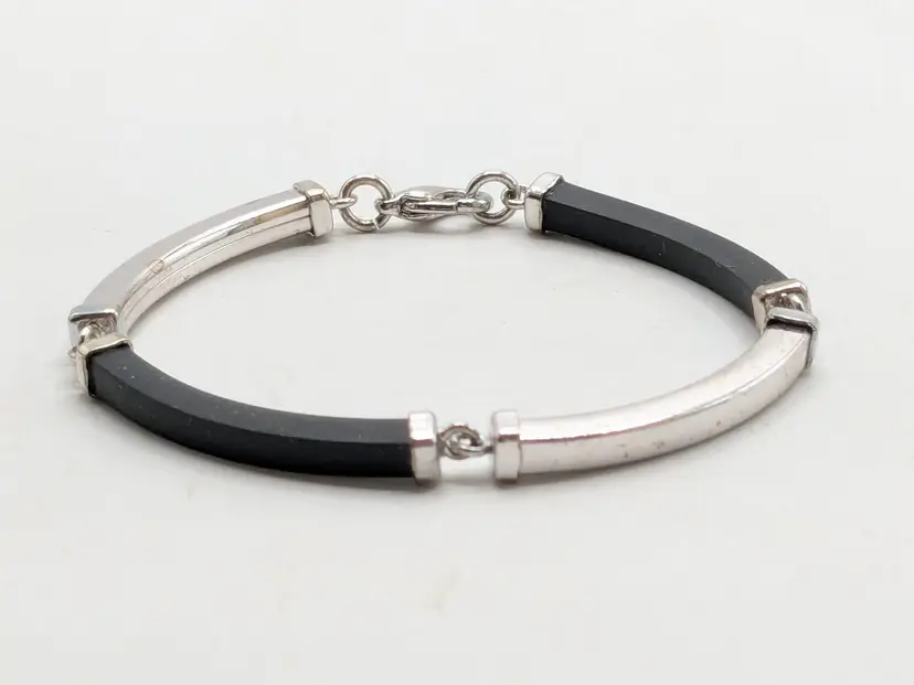 Sleek Black and Silver Tone Bar Bracelet