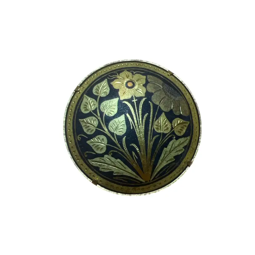 Antique Damascene Brooch Floral 1.5”