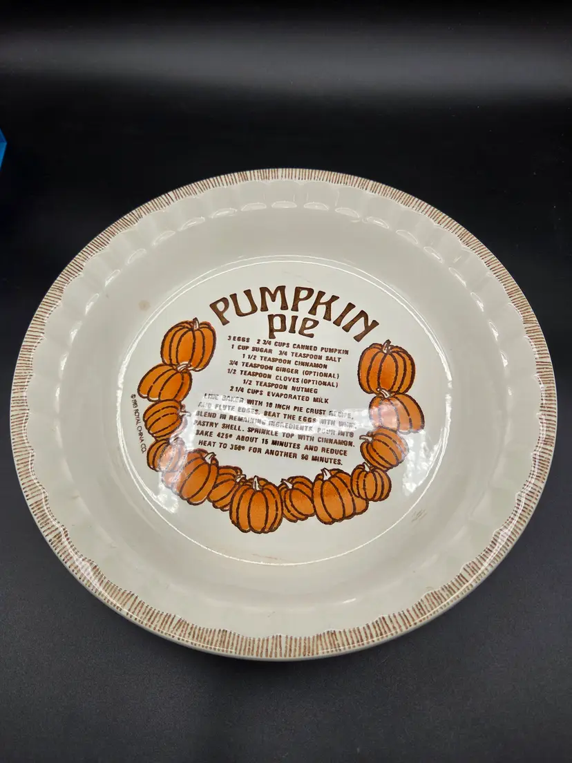 Vintage Royal China Harvest Pumpkin Recipe Pie Plate by Jeannette Country Made in USA
