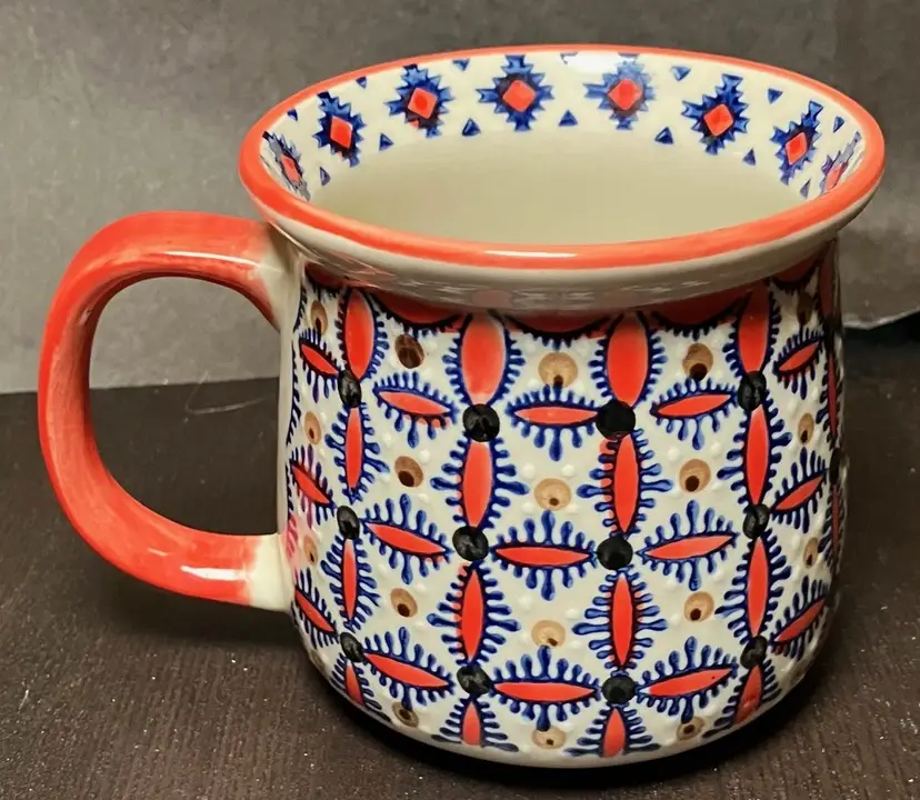 Yokohama Studio Handpainted Ceramic Mug Geometric Folkart Pattern